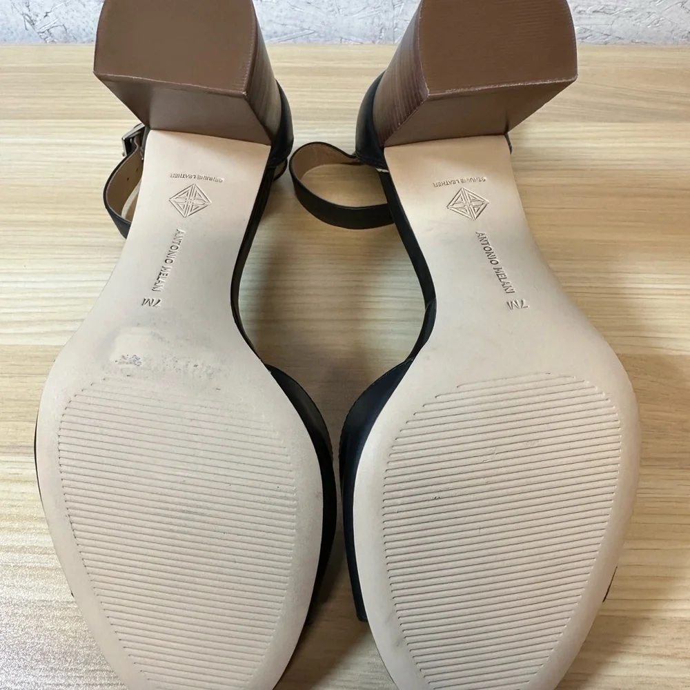 ANTONIO MELANI Black Leather Block Heel Sandals - Picture 7 of 10